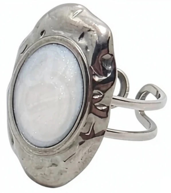 Anillo de acero quirurgico oval blanco